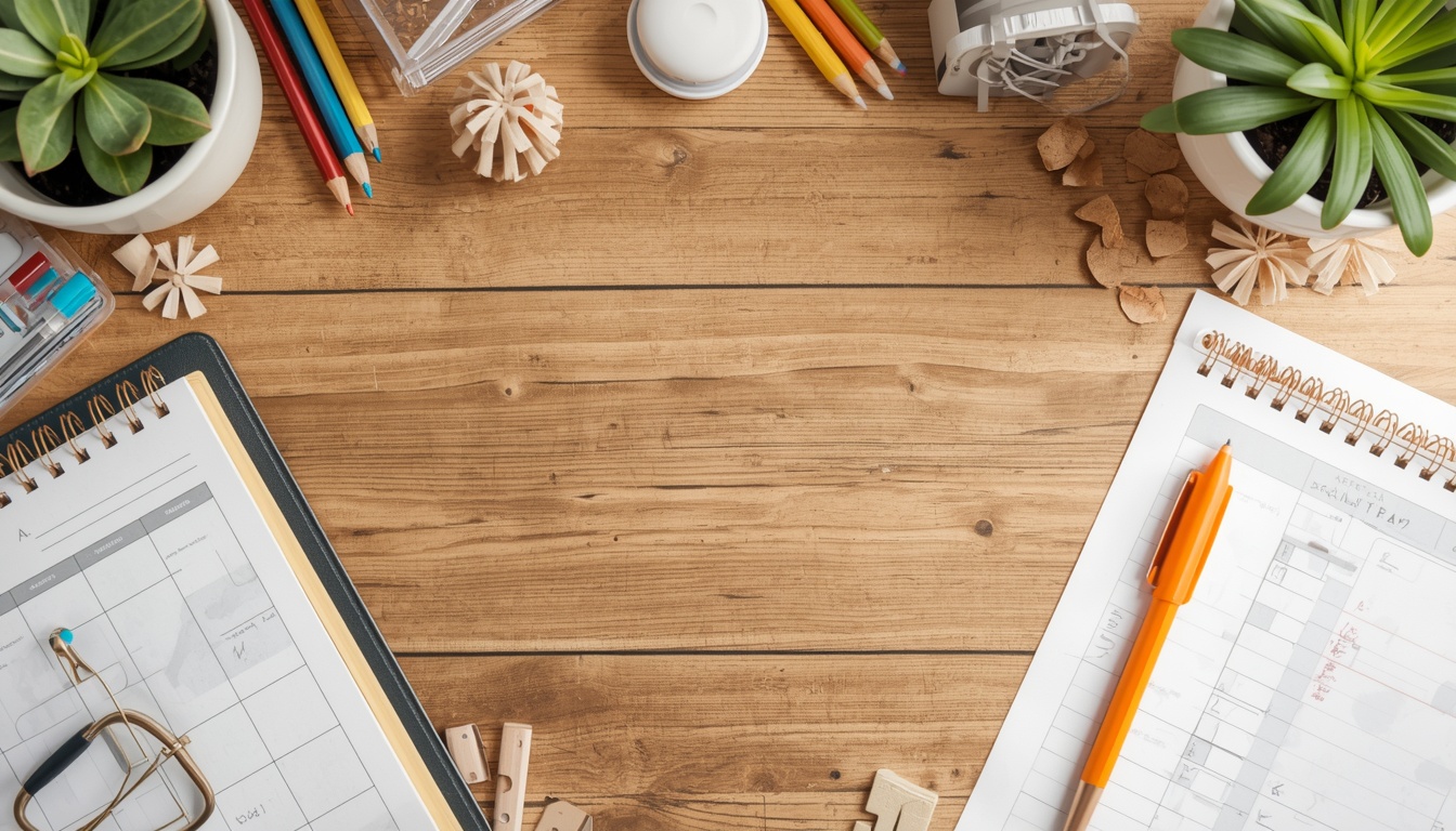 Beautyreliablear planning desk with habit tracking materials